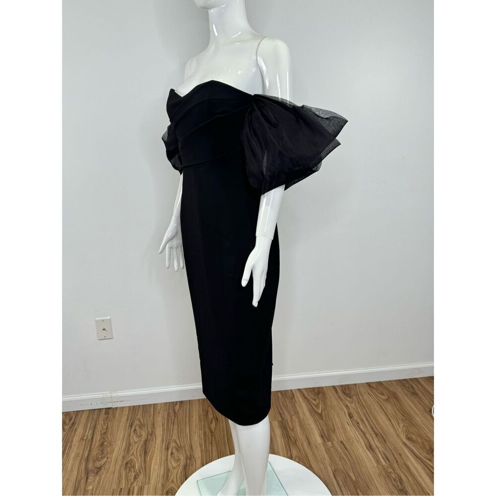 Badgley Mischka Organza Puff-Sleeve Cocktail Midi-Dress Size 10 - Picture 6 of 11